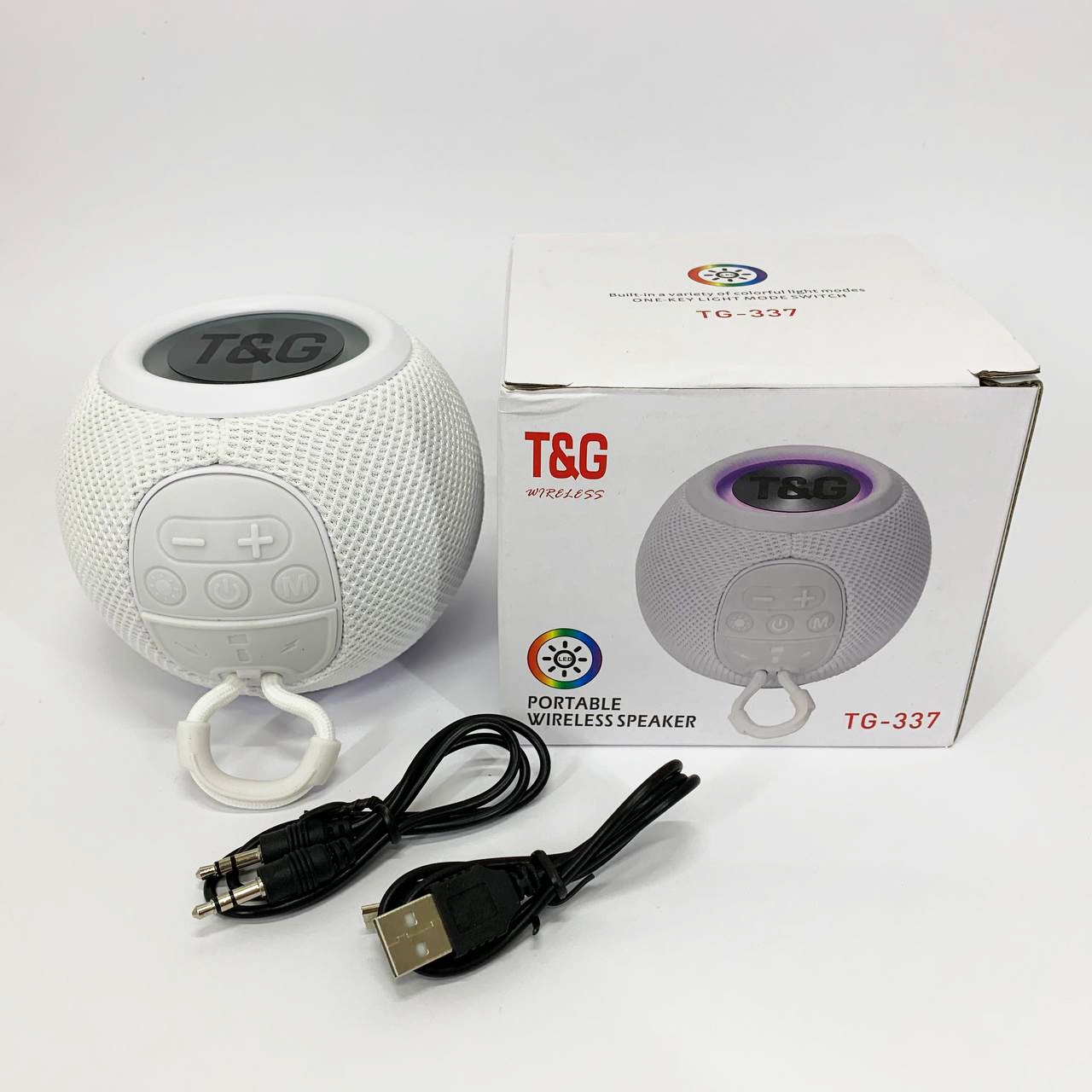 Беспроводная мощная колонка TG337 с Bluetooth, RGB-подсветкой и радио. Цвет: белый
