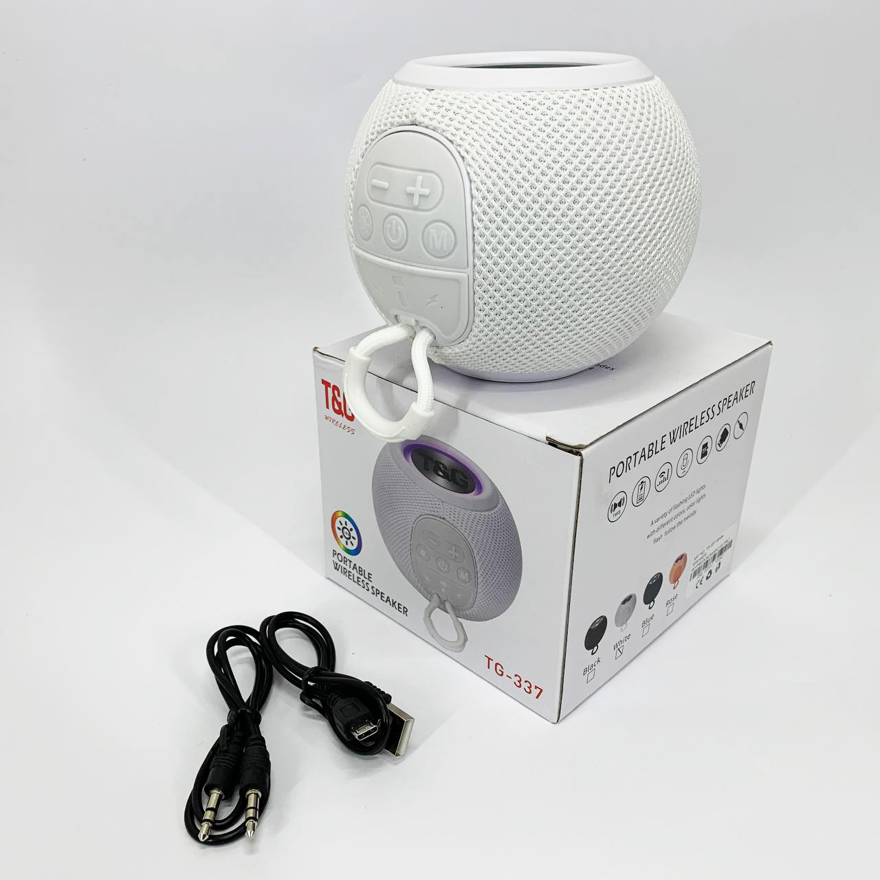 Беспроводная мощная колонка TG337 с Bluetooth, RGB-подсветкой и радио. Цвет: белый