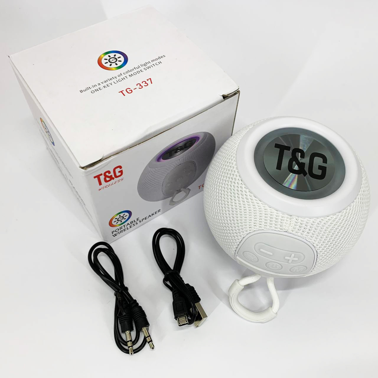 Беспроводная мощная колонка TG337 с Bluetooth, RGB-подсветкой и радио. Цвет: белый