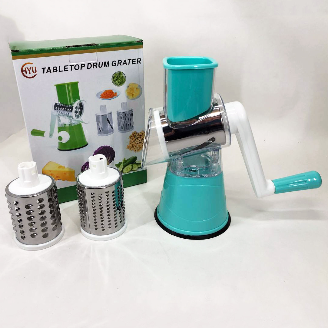Овощерезка мультислайсер Tabletop Drum Grater Kitchen Master Терка для овощей и фруктов 3 насадки. Цвет: голубой