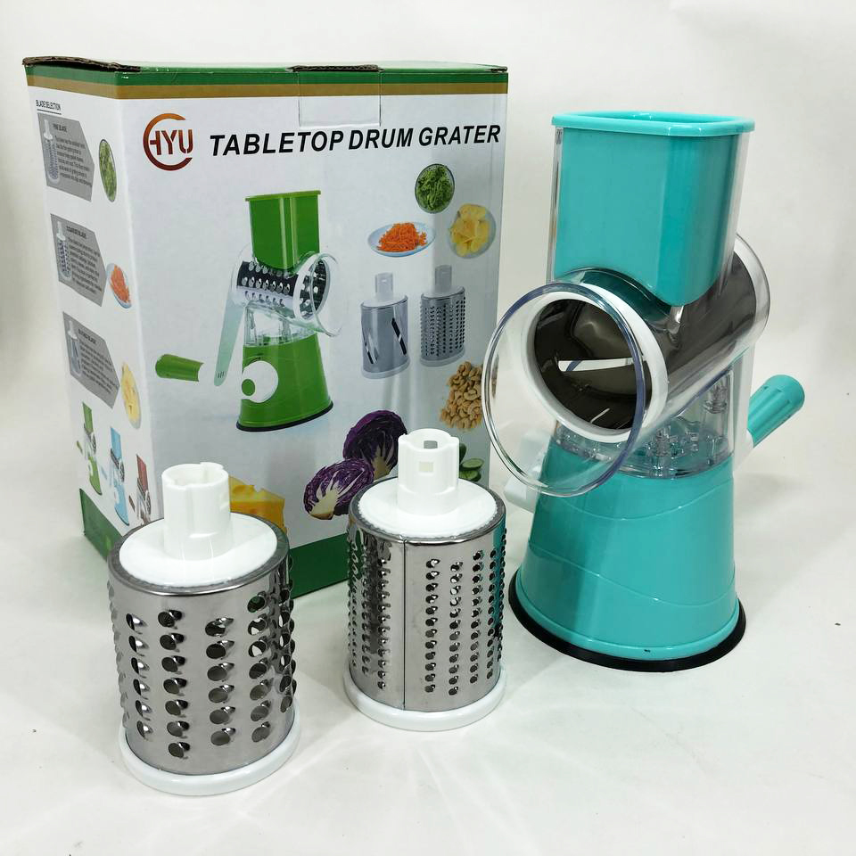 Овощерезка мультислайсер Tabletop Drum Grater Kitchen Master Терка для овощей и фруктов 3 насадки. Цвет: голубой
