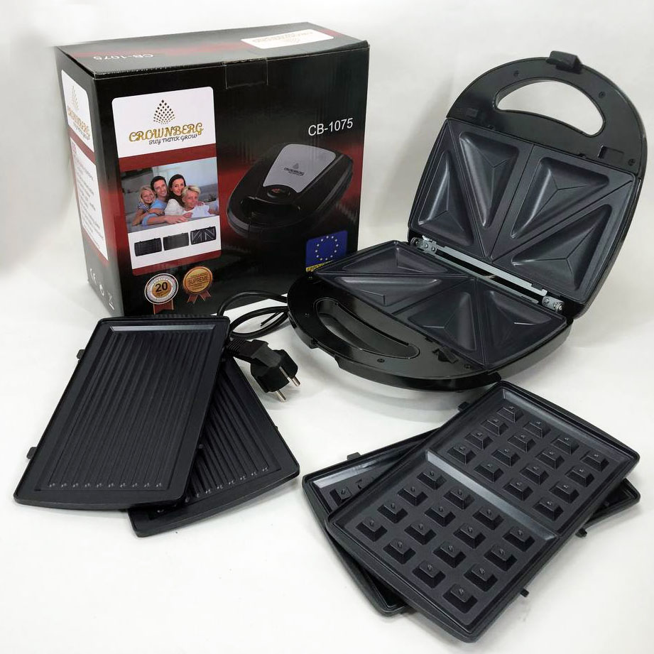 Мультимейкер Crownberg CB-1075 3 В 1 Гриль Сендвичница Вафельница
