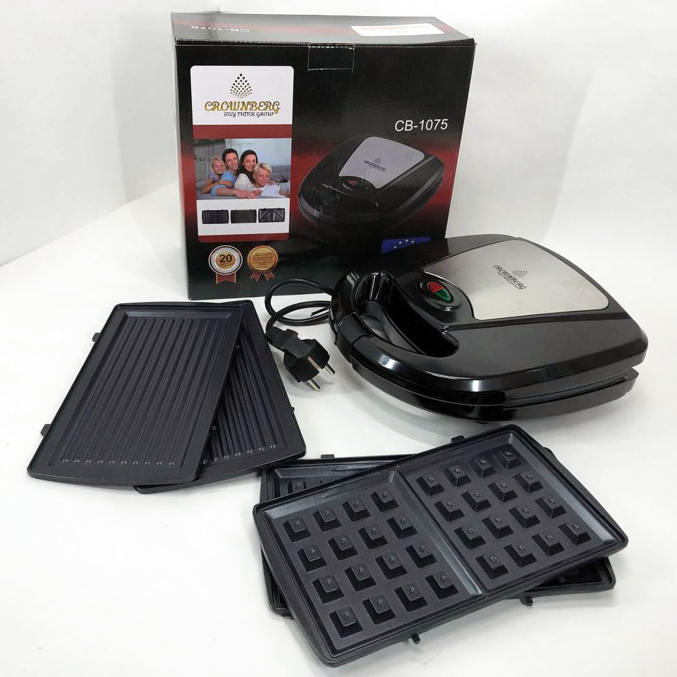 Мультимейкер Crownberg CB-1075 3 В 1 Гриль Сендвичница Вафельница