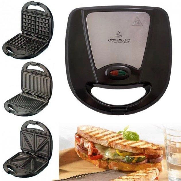 Мультимейкер Crownberg CB-1075 3 В 1 Гриль Сендвичница Вафельница