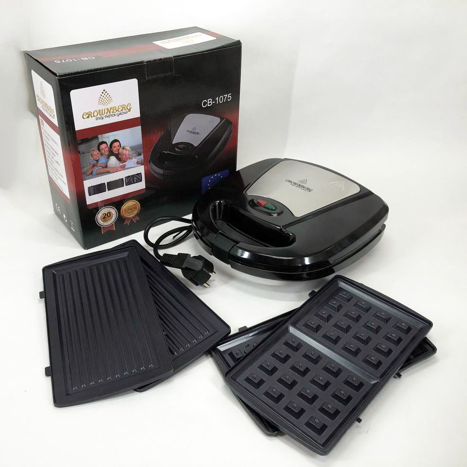 Мультимейкер Crownberg CB-1075 3 В 1 Гриль Сендвичница Вафельница