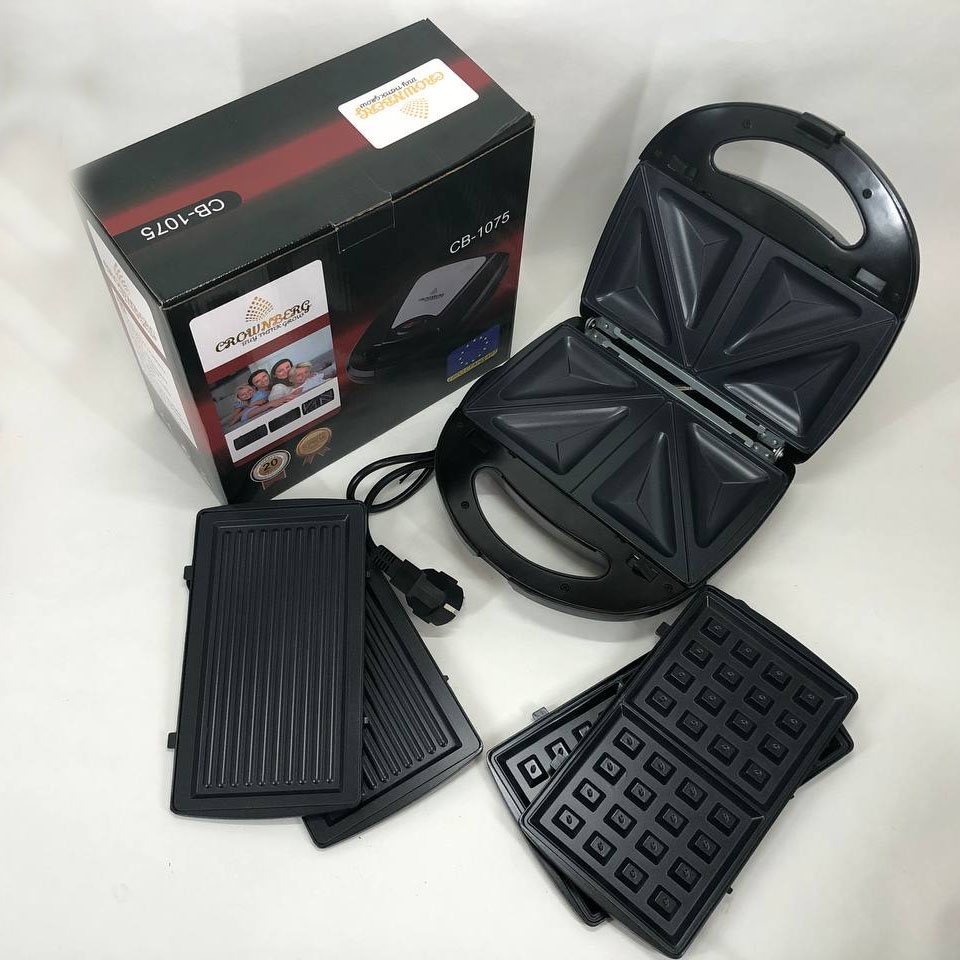 Мультимейкер Crownberg CB-1075 3 В 1 Гриль Сендвичница Вафельница