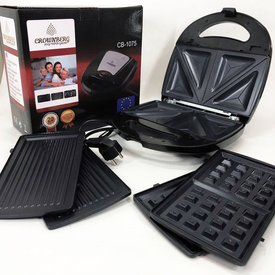 Мультимейкер Crownberg CB-1075 3 В 1 Гриль Сендвичница Вафельница