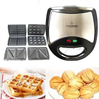 Мультимейкер 4 В 1 Crownberg CB-1074 750Вт Гриль Сендвичница Вафельница Орешница