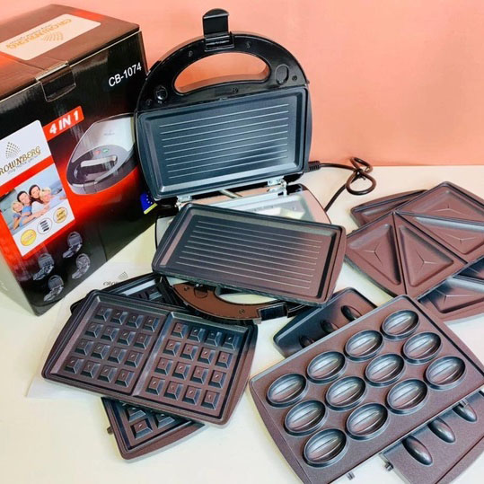 Мультимейкер 4 В 1 Crownberg CB-1074 750Вт Гриль Сендвичница Вафельница Орешница