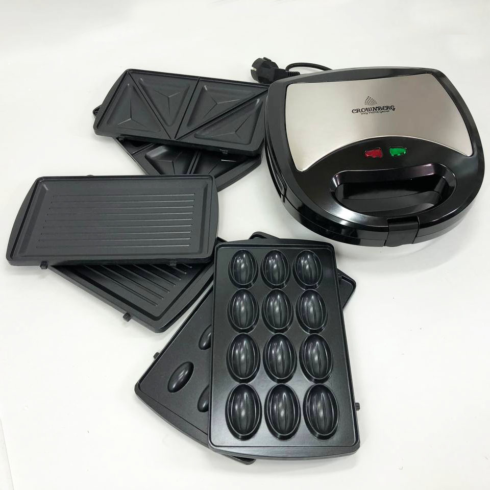 Мультимейкер 4 В 1 Crownberg CB-1074 750Вт Гриль Сендвичница Вафельница Орешница