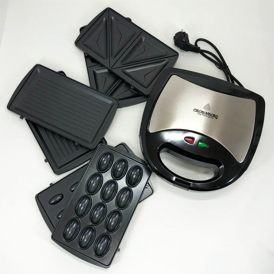 Мультимейкер 4 В 1 Crownberg CB-1074 750Вт Гриль Сендвичница Вафельница Орешница