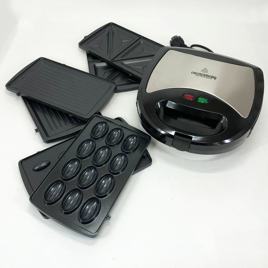 Мультимейкер 4 В 1 Crownberg CB-1074 750Вт Гриль Сендвичница Вафельница Орешница
