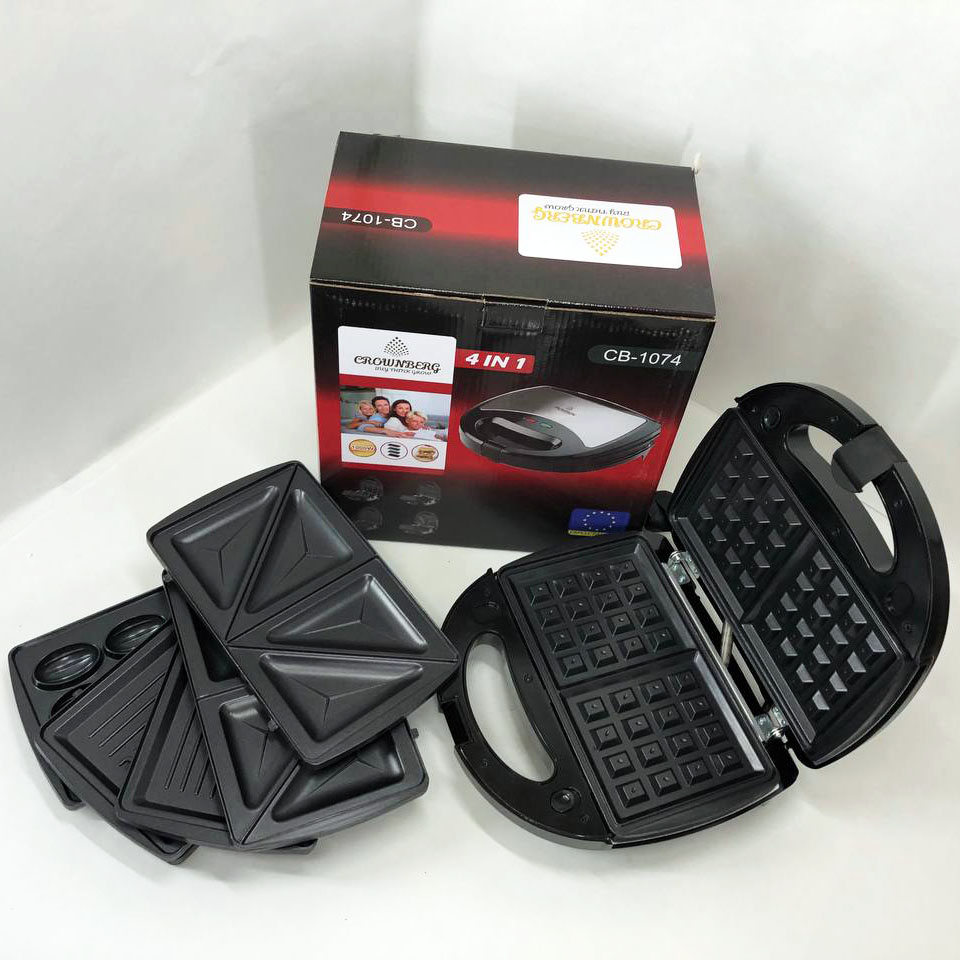 Мультимейкер 4 В 1 Crownberg CB-1074 750Вт Гриль Сендвичница Вафельница Орешница