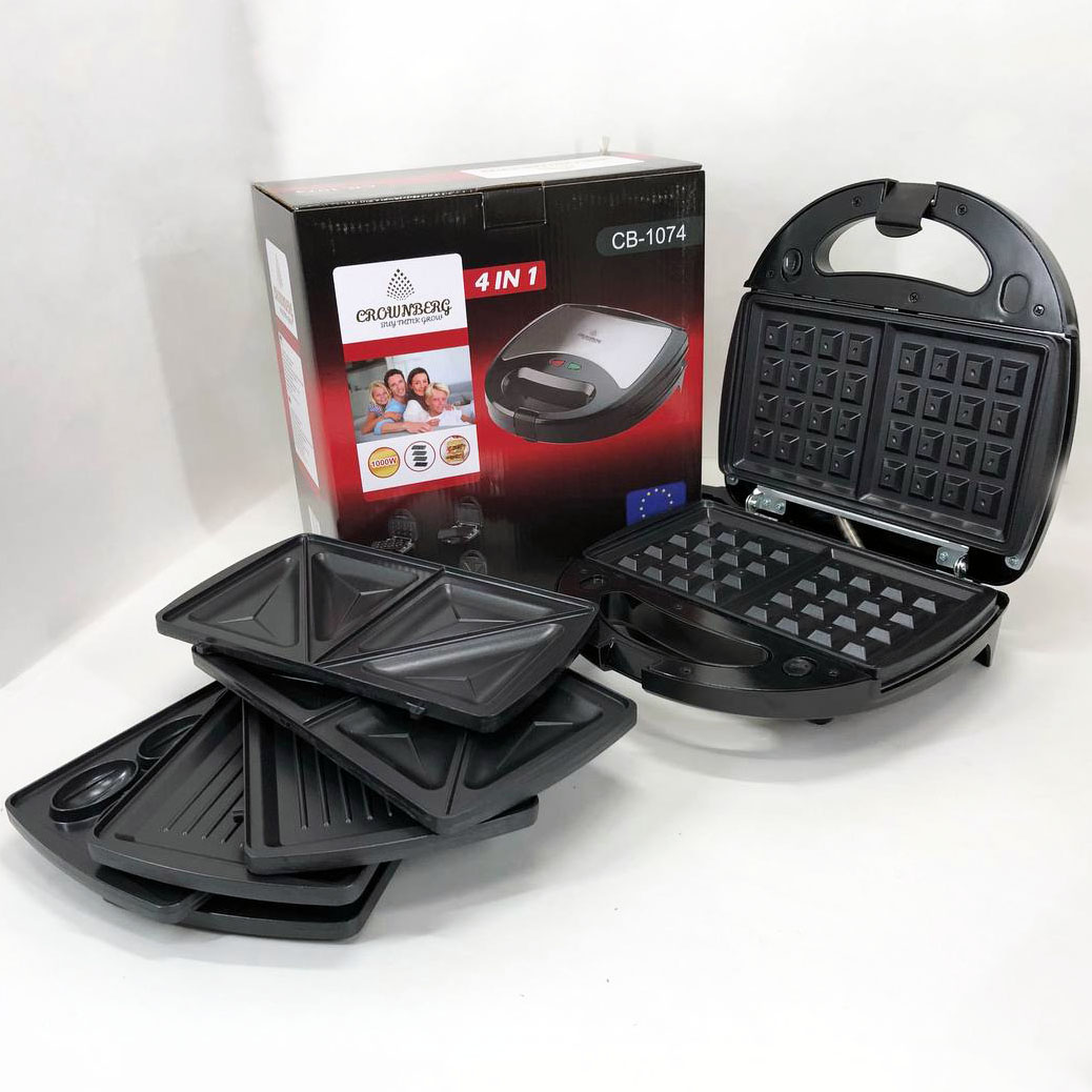 Мультимейкер 4 В 1 Crownberg CB-1074 750Вт Гриль Сендвичница Вафельница Орешница