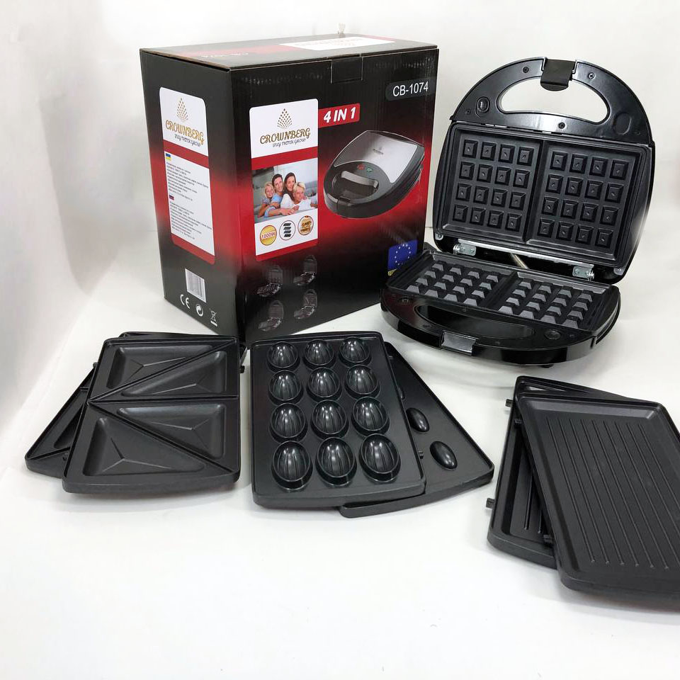 Мультимейкер 4 В 1 Crownberg CB-1074 750Вт Гриль Сендвичница Вафельница Орешница