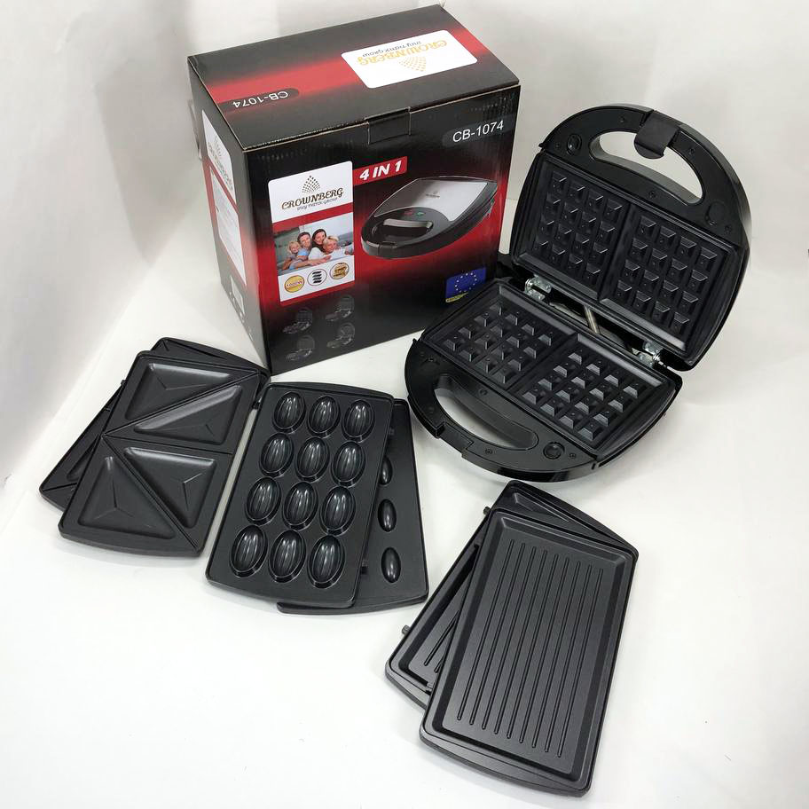Мультимейкер 4 В 1 Crownberg CB-1074 750Вт Гриль Сендвичница Вафельница Орешница
