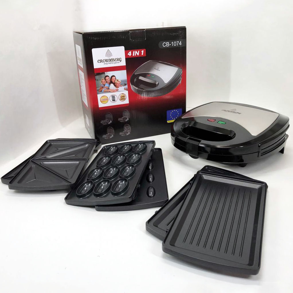 Мультимейкер 4 В 1 Crownberg CB-1074 750Вт Гриль Сендвичница Вафельница Орешница