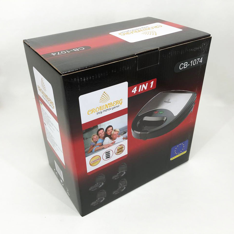 Мультимейкер 4 В 1 Crownberg CB-1074 750Вт Гриль Сендвичница Вафельница Орешница