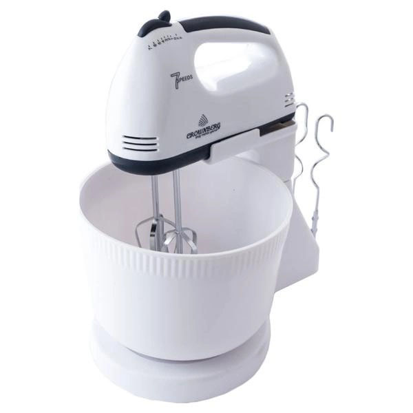 Миксер Crownberg CB-7320 ручной с подставкой и емкостью 2л 300 Вт на 7 скоростей, кухонный тестомес