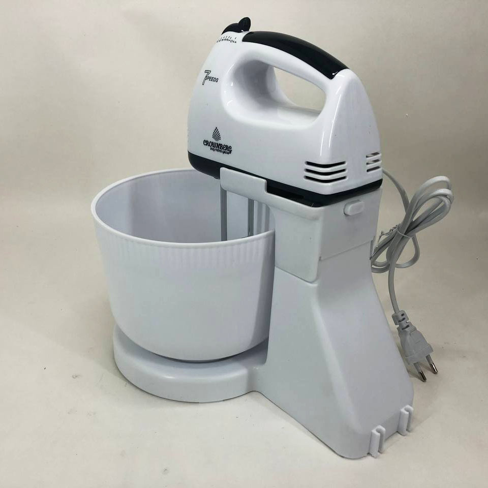 Миксер Crownberg CB-7320 ручной с подставкой и емкостью 2л 300 Вт на 7 скоростей, кухонный тестомес