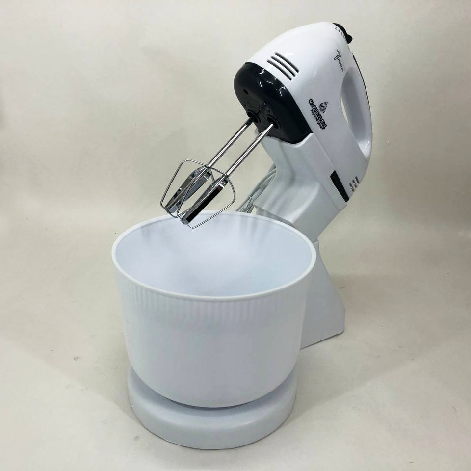 Миксер Crownberg CB-7320 ручной с подставкой и емкостью 2л 300 Вт на 7 скоростей, кухонный тестомес
