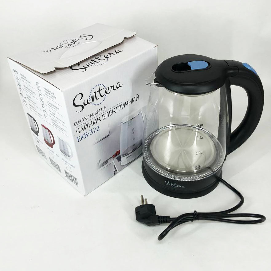 Стеклянные электрические чайники с подсветкой Suntera EKB-322B 1500 Вт чайники с подсветкой. Цвет: черный