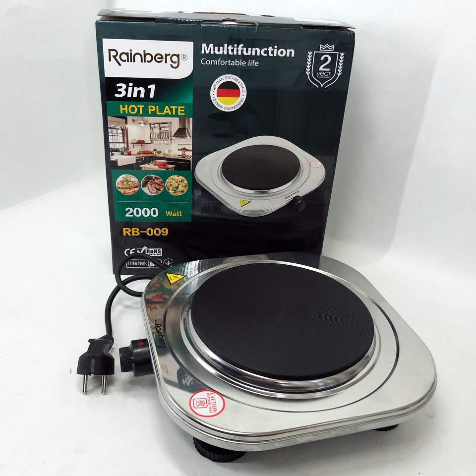 Плита электрическая Rainberg RB-009 одноконфорочная настольная электроплита на одну конфорку из нержавейки