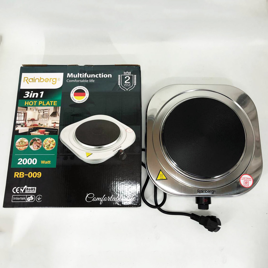Плита электрическая Rainberg RB-009 одноконфорочная настольная электроплита на одну конфорку из нержавейки