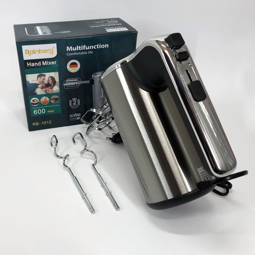 Миксер ручной электрический Rainberg RB-1012 600W Нержавейка, ручной миксер для кухни, мощный миксер