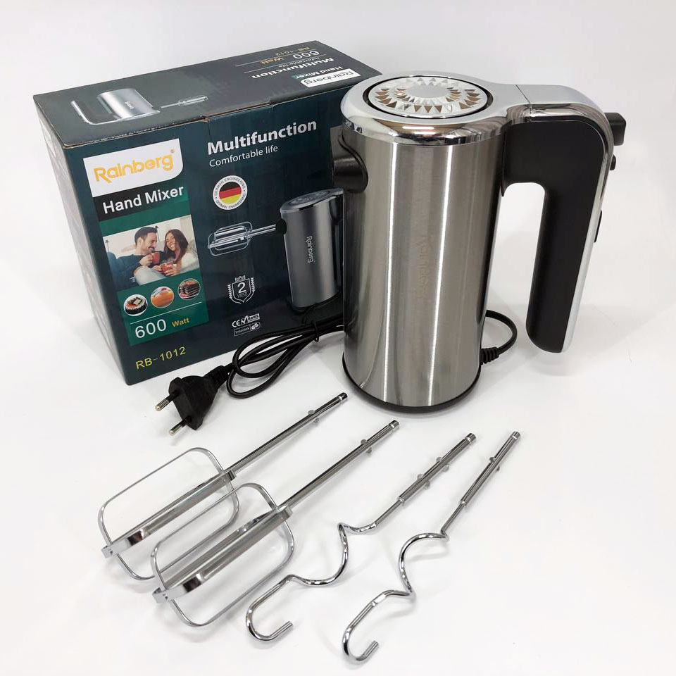 Миксер ручной электрический Rainberg RB-1012 600W Нержавейка, ручной миксер для кухни, мощный миксер