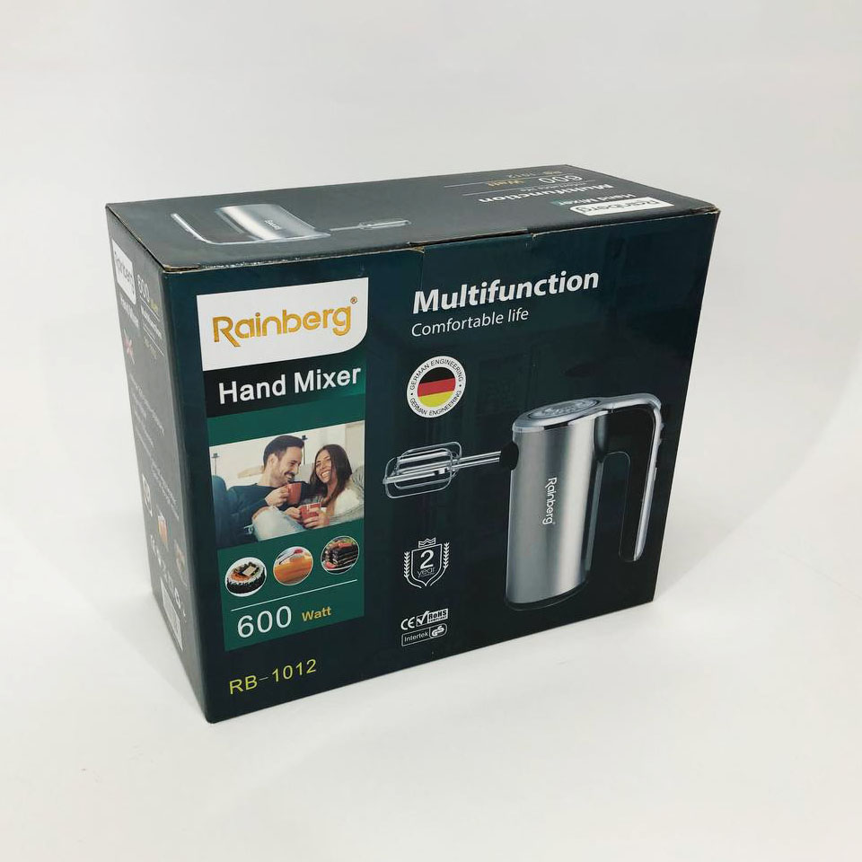 Миксер ручной электрический Rainberg RB-1012 600W Нержавейка, ручной миксер для кухни, мощный миксер