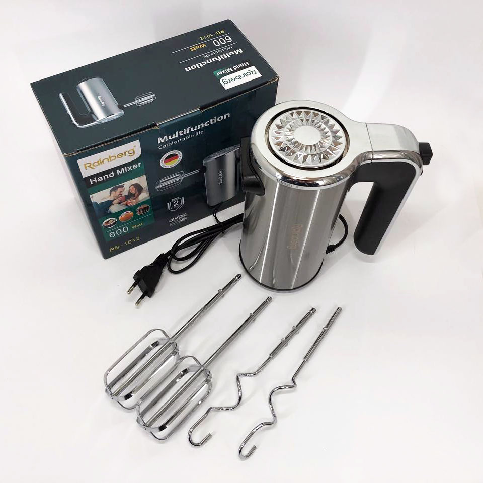 Миксер ручной электрический Rainberg RB-1012 600W Нержавейка, ручной миксер для кухни, мощный миксер