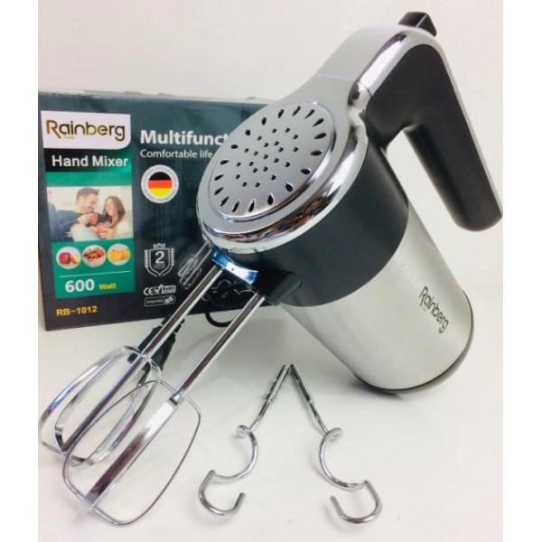 Миксер ручной электрический Rainberg RB-1012 600W Нержавейка, ручной миксер для кухни, мощный миксер