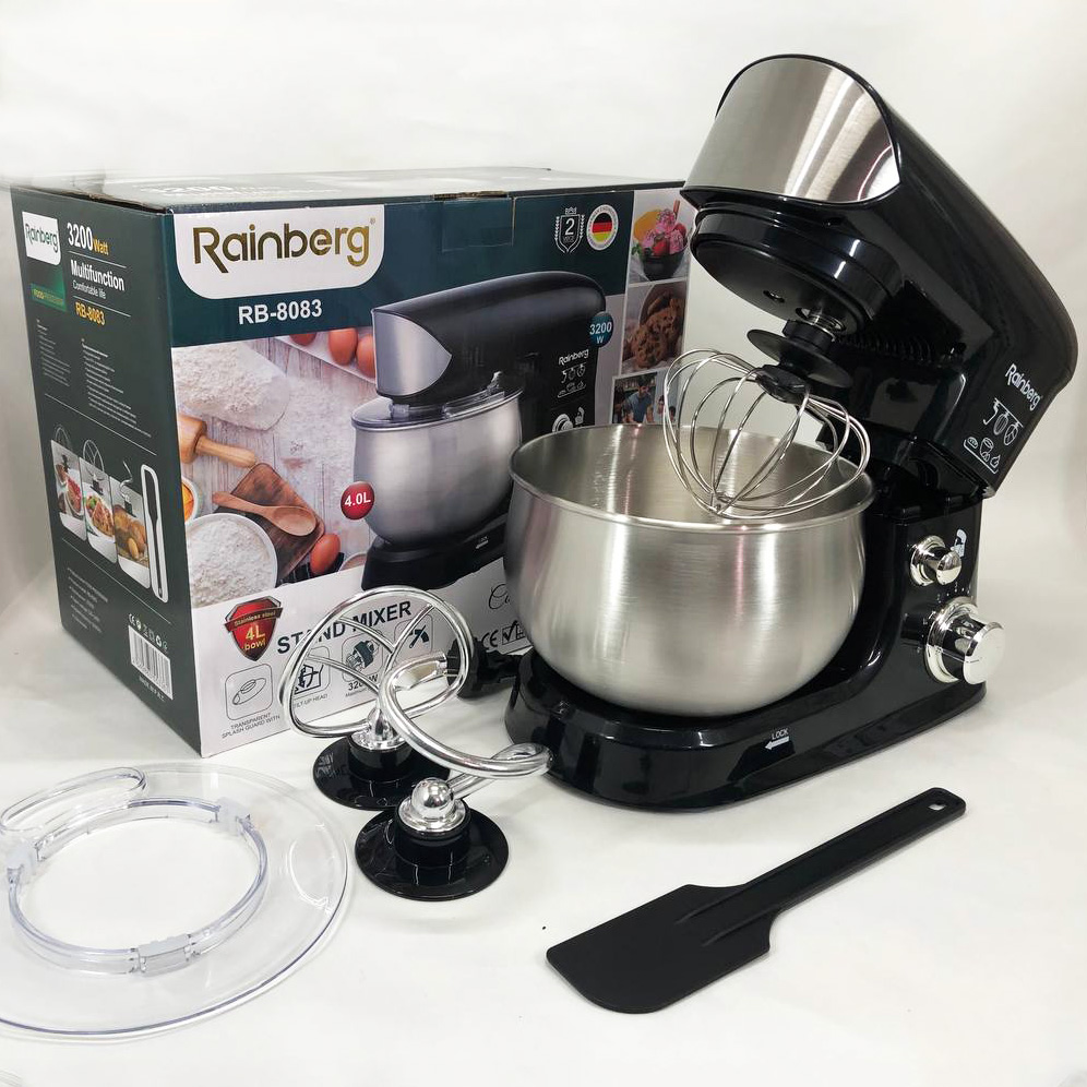Электрический планетарный миксер тестомес Rainberg RB-8083 3200 Вт с насадками. Цвет: черный