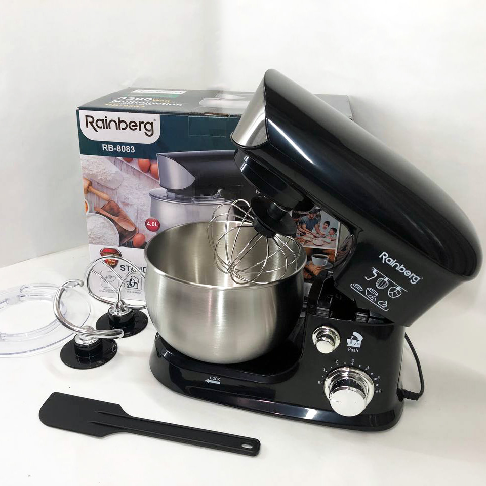 Электрический планетарный миксер тестомес Rainberg RB-8083 3200 Вт с насадками. Цвет: черный