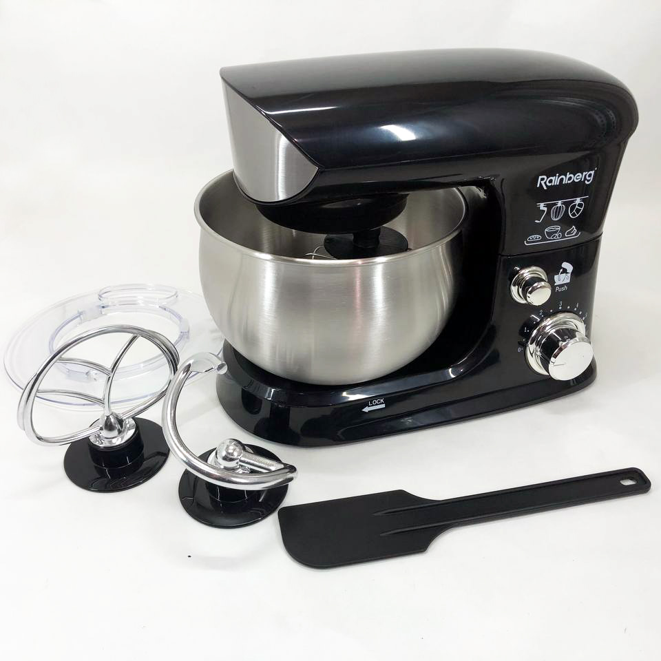 Электрический планетарный миксер тестомес Rainberg RB-8083 3200 Вт с насадками. Цвет: черный