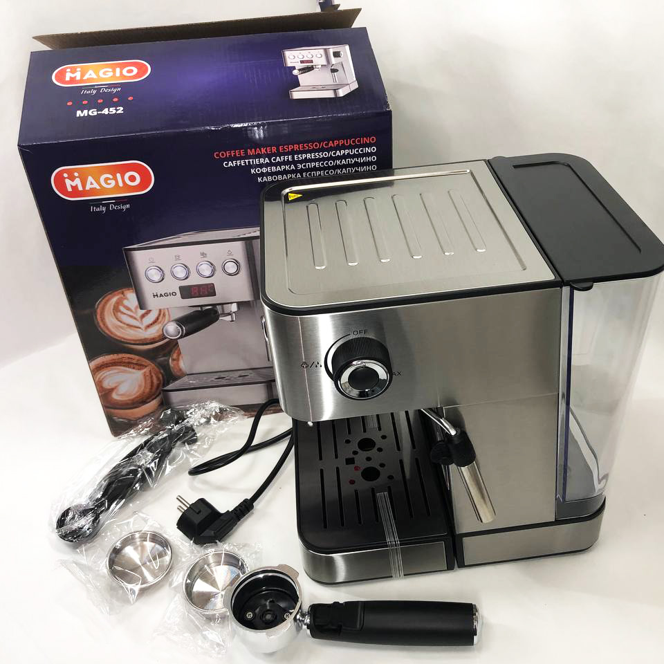 Кофеварка рожковая еспресо/капучино Magio MG-452 850 Вт, кофемашина домашняя, кофейный аппарат для дома