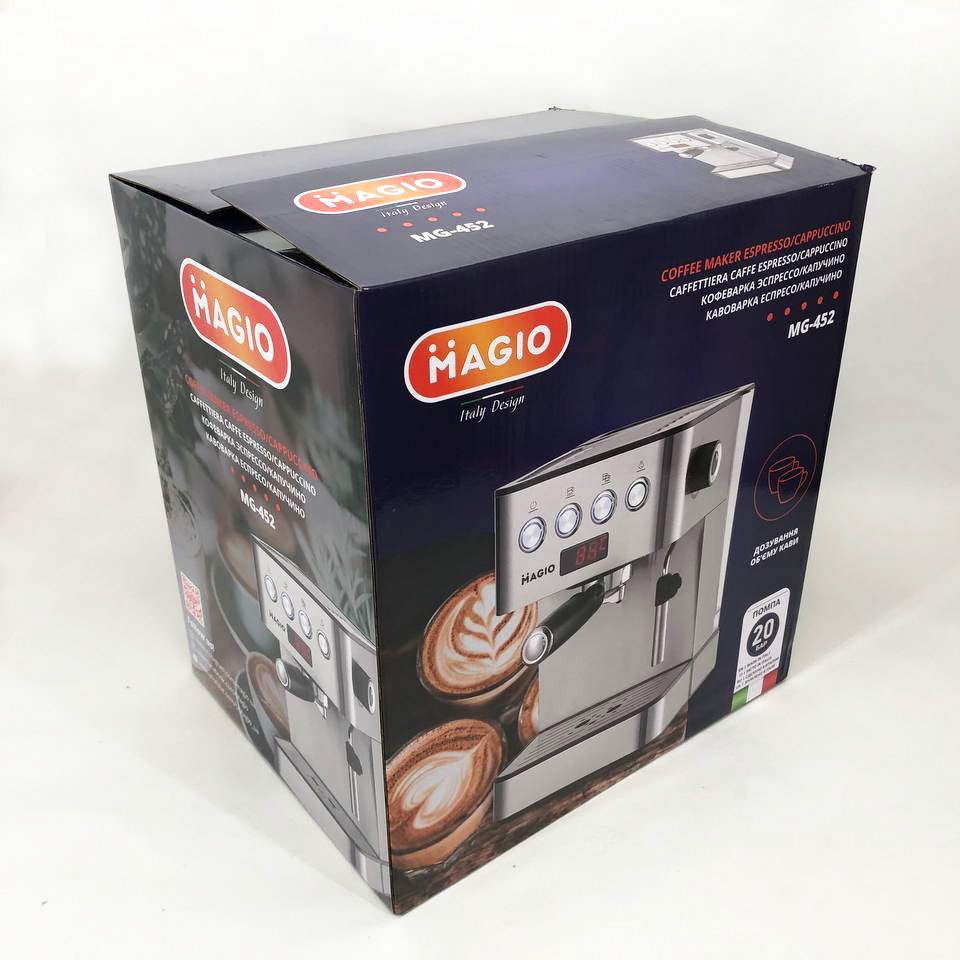 Кофеварка рожковая еспресо/капучино Magio MG-452 850 Вт, кофемашина домашняя, кофейный аппарат для дома