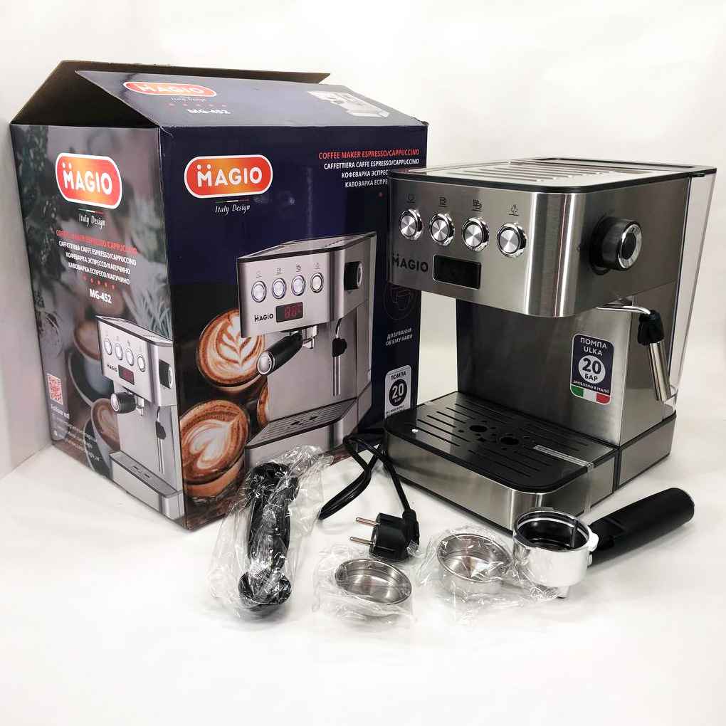 Кофеварка рожковая еспресо/капучино Magio MG-452 850 Вт, кофемашина домашняя, кофейный аппарат для дома
