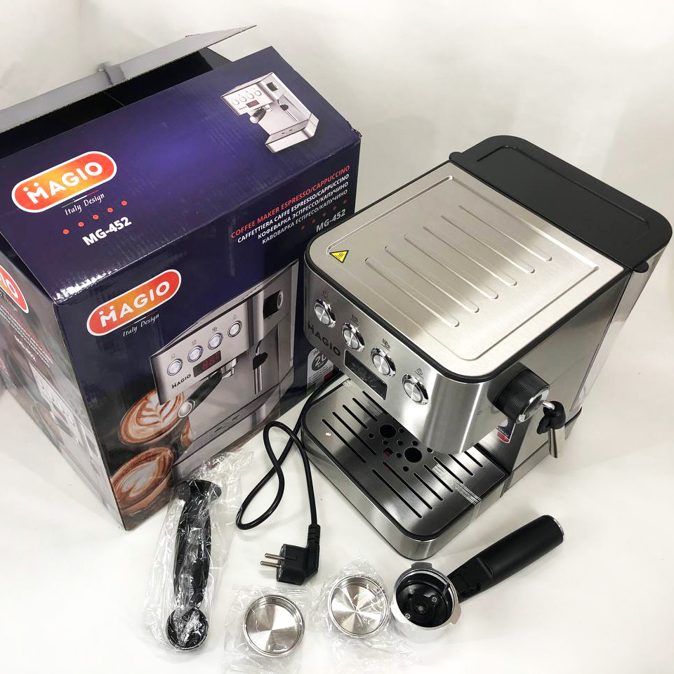 Кофеварка рожковая еспресо/капучино Magio MG-452 850 Вт, кофемашина домашняя, кофейный аппарат для дома