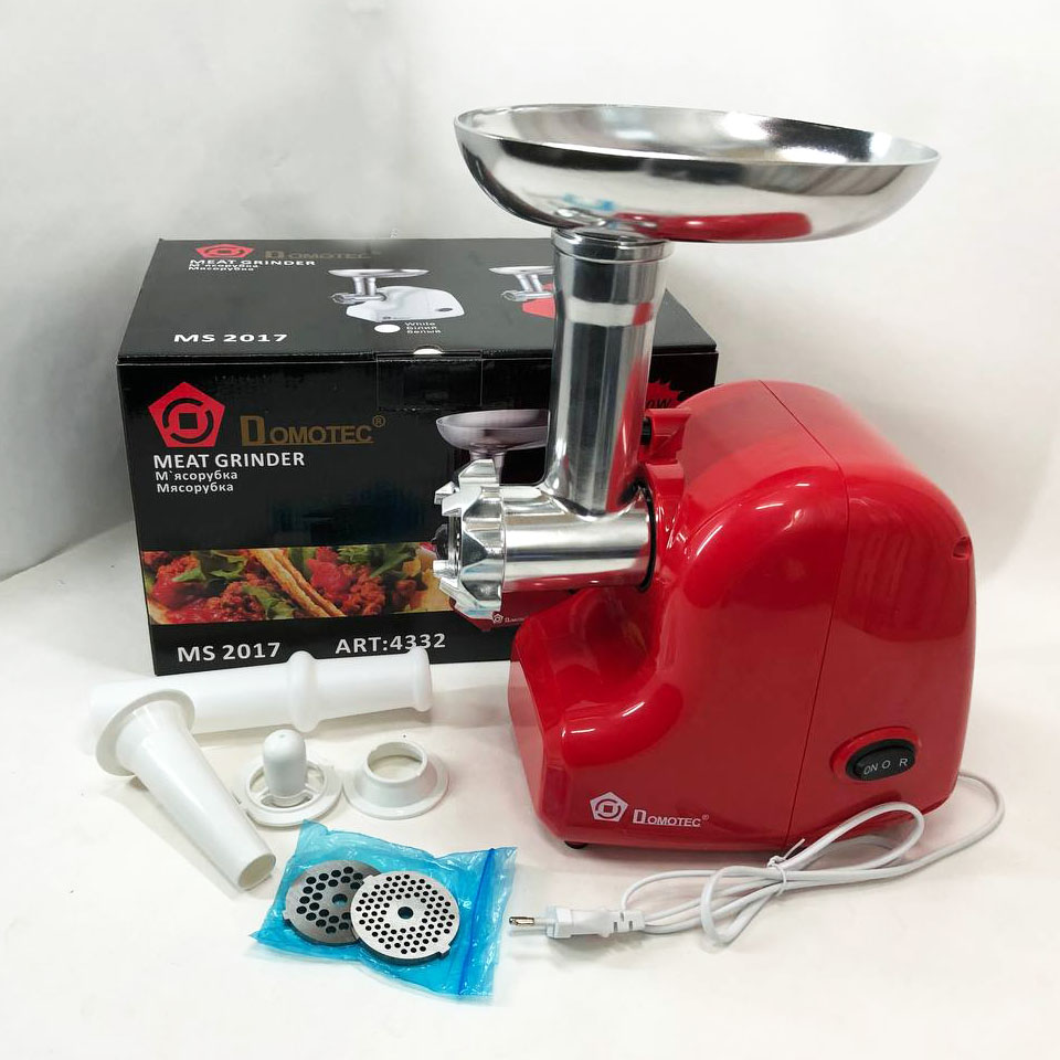 Кухонная электрическая мясорубка Domotec MS 2017 с реверсом 1500 W, мясорубка для шинковки. Цвет: красный