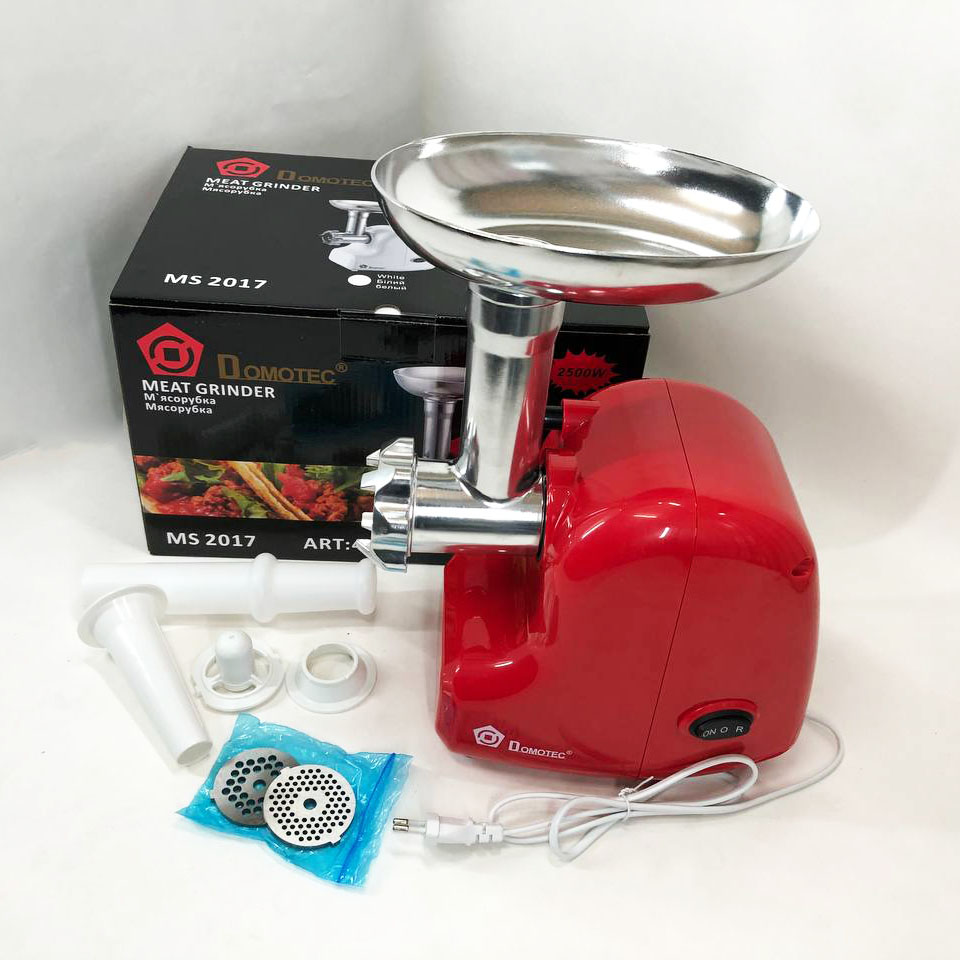 Кухонная электрическая мясорубка Domotec MS 2017 с реверсом 1500 W, мясорубка для шинковки. Цвет: красный