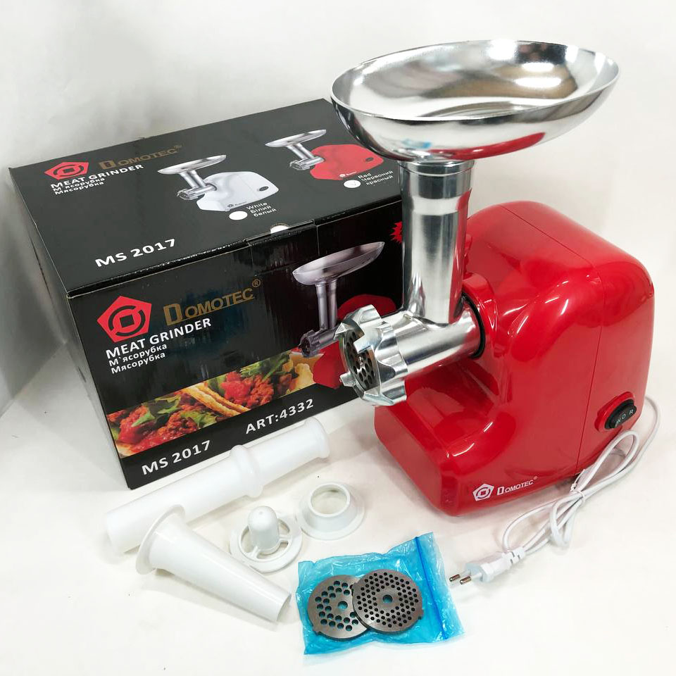 Кухонная электрическая мясорубка Domotec MS 2017 с реверсом 1500 W, мясорубка для шинковки. Цвет: красный