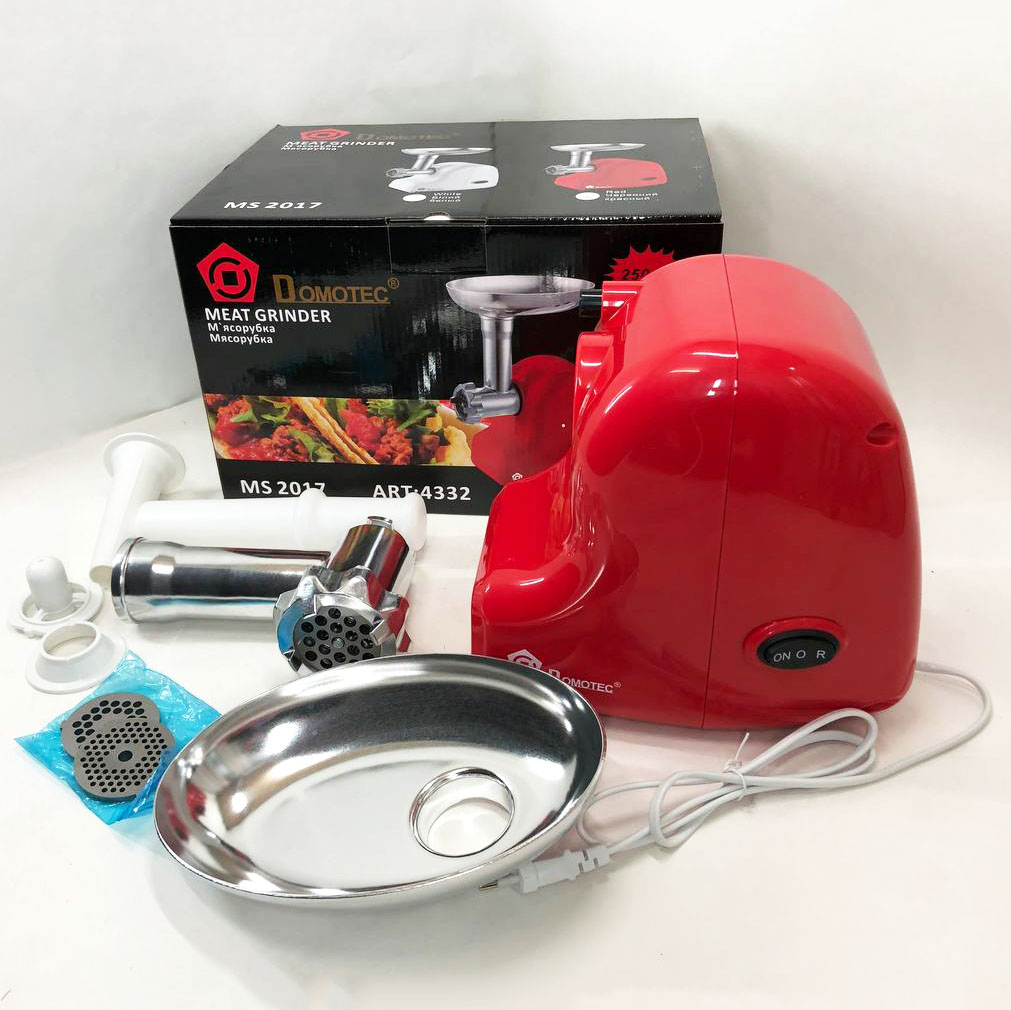 Кухонная электрическая мясорубка Domotec MS 2017 с реверсом 1500 W, мясорубка для шинковки. Цвет: красный