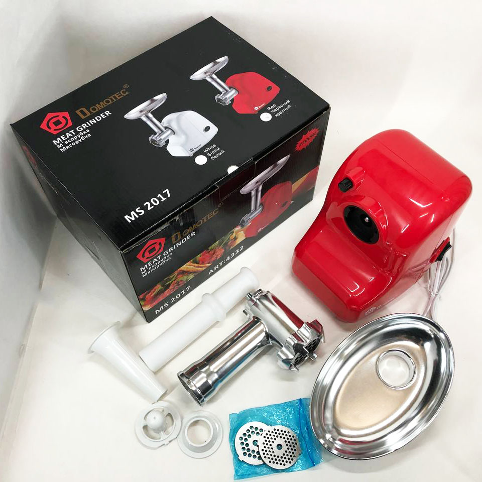 Кухонная электрическая мясорубка Domotec MS 2017 с реверсом 1500 W, мясорубка для шинковки. Цвет: красный