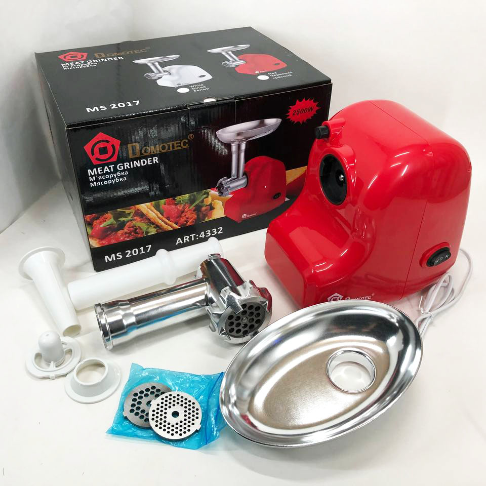 Кухонная электрическая мясорубка Domotec MS 2017 с реверсом 1500 W, мясорубка для шинковки. Цвет: красный