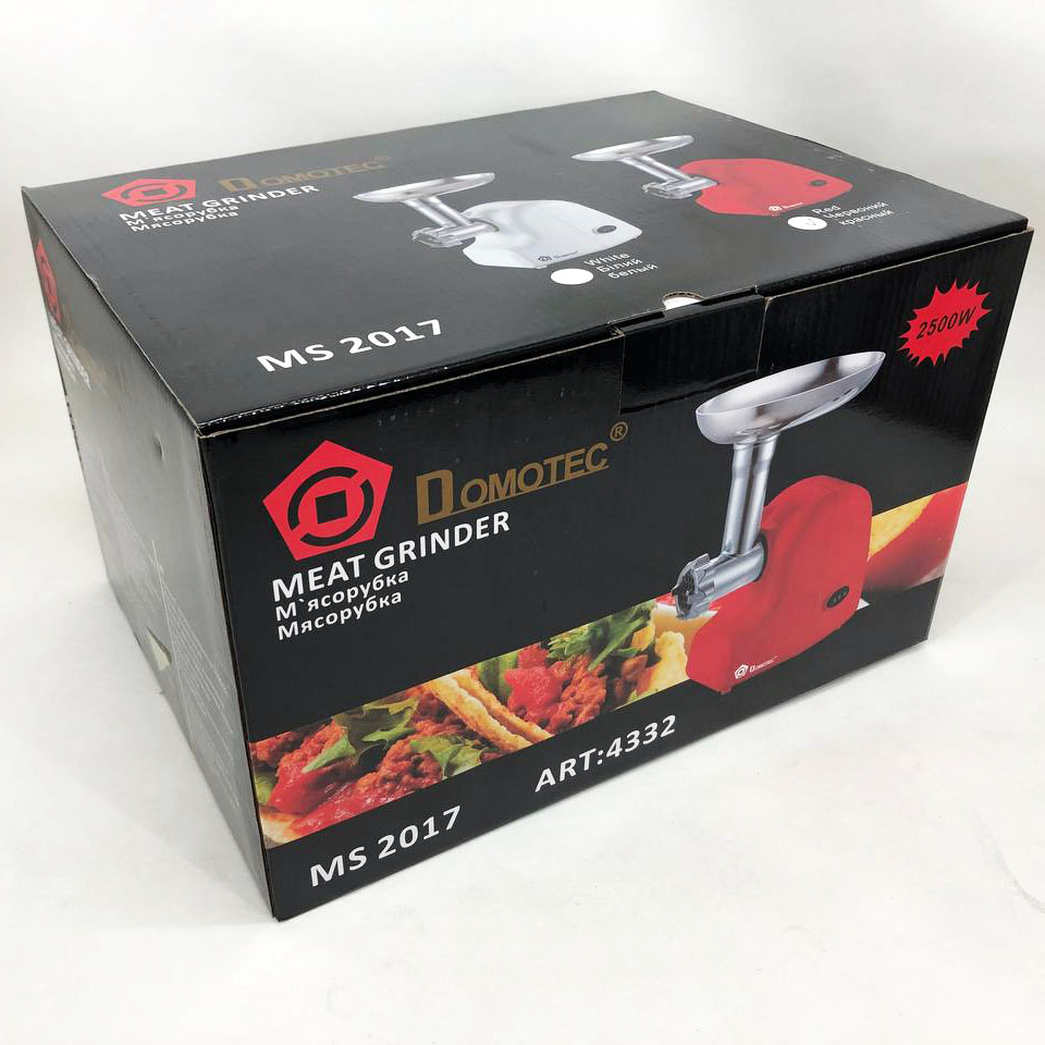 Кухонная электрическая мясорубка Domotec MS 2017 с реверсом 1500 W, мясорубка для шинковки. Цвет: красный