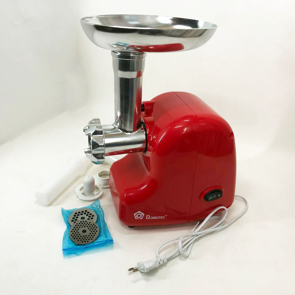 Кухонная электрическая мясорубка Domotec MS 2017 с реверсом 1500 W, мясорубка для шинковки. Цвет: красный