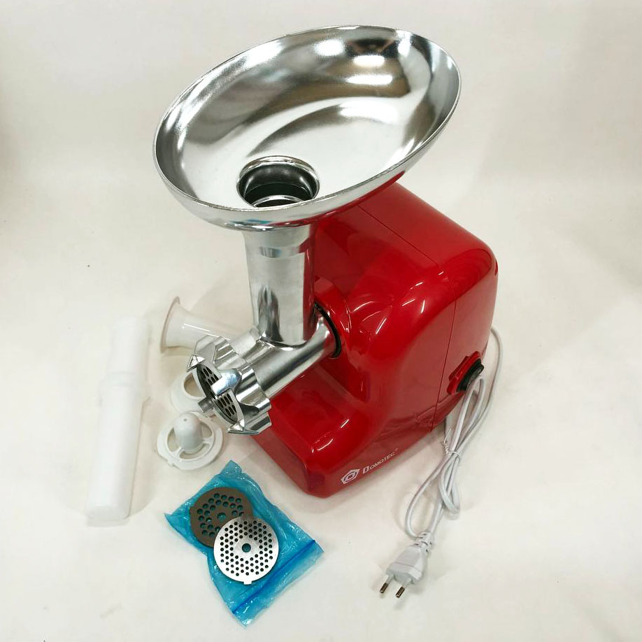 Кухонная электрическая мясорубка Domotec MS 2017 с реверсом 1500 W, мясорубка для шинковки. Цвет: красный