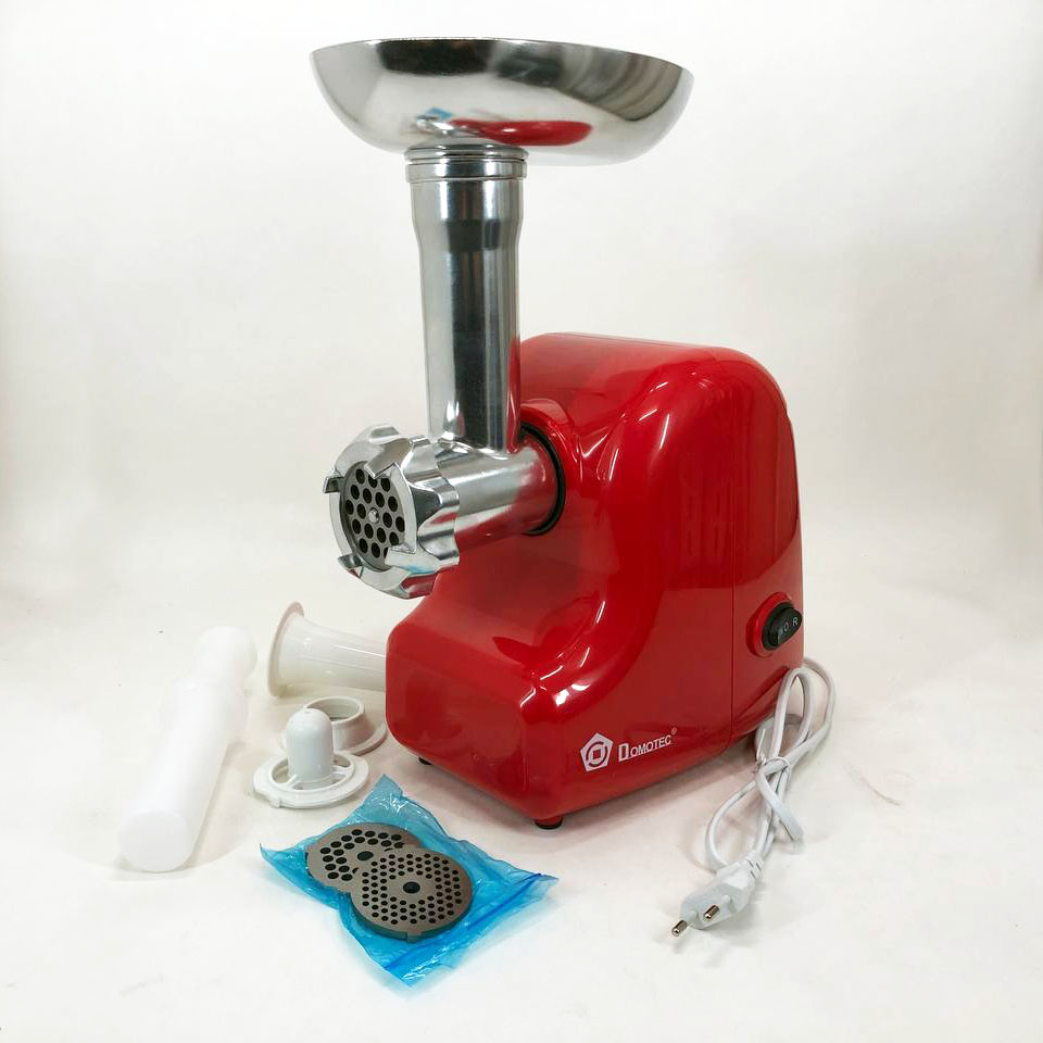 Кухонная электрическая мясорубка Domotec MS 2017 с реверсом 1500 W, мясорубка для шинковки. Цвет: красный